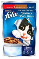 Влажный корм для кошек Felix Двойная Вкуснятина говядина птица в желе 85г