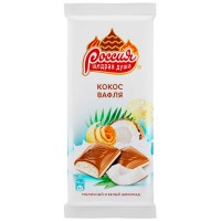 Шоколад Россия молочный и белый с кокосом и вафлей 90г