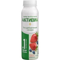 Йогурт Активиа питьевой яблоко-клубника-черника без сахара 1.5%, 260г БЗМЖ