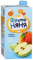 Сок ФрутоНяня яблоко-персик без сахара 3 лет 0,5л