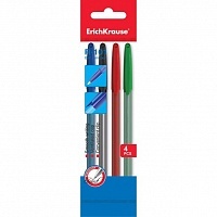 Ручки Erich Krause R101 4шт (шариковая синяя, черная, красная, зеленая)