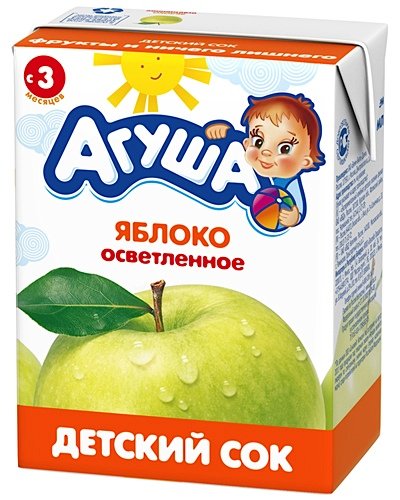 Сок Агуша яблочный осветленный без сахара с 3-х месяцев 200мл упаковка 3шт