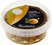 Оливки Ellenika зеленые без косточки с пряными травами в масляной заливке 250 г