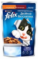 Влажный корм для кошек Felix двойная вкуснятина с индейкой и печенью в желе 85г