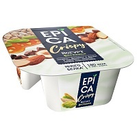 Йогурт Еpica Crispy с фисташками и смесь из семян подсолнечника, орехов и темного шоколада 10,5%, 140г