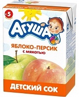 Сок Агуша яблоко персик с мякотью без сахара с 5 месяцев 200мл