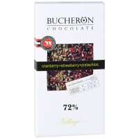 Шоколад Bucheron горький с клюквой, клубникой и фисташками 72%, 100г