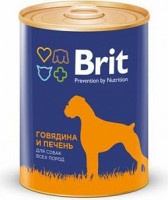 Консервированный корм для собак Brit говядина печень 850г