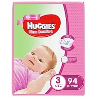 Подгузники для девочек Huggies Ultra Comfort 3, 5-9 кг, 94 шт.
