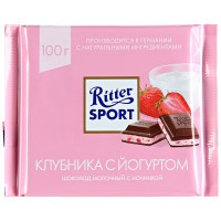 Шоколад Ritter Sport молочный с начинкой клубника с йогуртом 100г