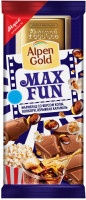 Шоколад молочный Alpen Gold Max Fun с мармеладом со вкусом колы, попкорн и взрывной карамелью 150г