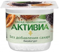 Йогурт Активиа без добавления сахара с черносливом фиником и семенами льна 2,9%, 150г