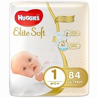 Подгузники для новорожденных Huggies Elite Soft, до 5 кг, 84 шт.