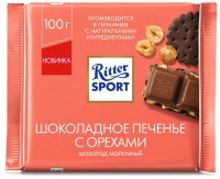 Шоколад Ritter Sport Шоколадное печенье с орехами молочный, 100г