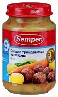 Пюре Semper Овощи с фрикадельками из говядины для детей с 10 месяцев 190г