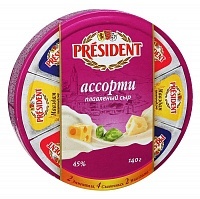 Сыр President Эмменталь сливочный мааздам плавленый ассорти, сырная коллекция 45%, 140г