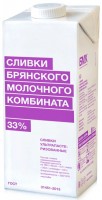 Сливки Брянский молочный комбинат ультрапастеризованные 33%, 1л