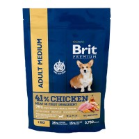 Корм сухой Brit Premium by Nature Adult для взрослых собак средних пород с курицей, 1кг