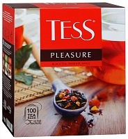 Чай Tess Pleasure черный с шиповником и яблоком 100 пак.*1,5г