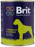Консервированный корм для взрослых собак всех пород Brit говядина и сердце 850г