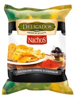Чипсы Delicados Nachos кукурузные с кусочками оливок и паприкой 75г