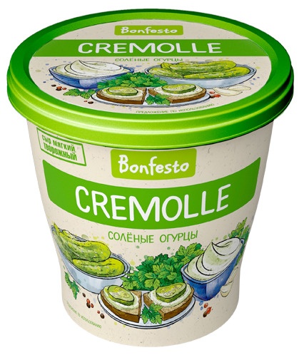 Сыр Bonfesto Cremolle творожный с солеными огурцами 65%, 125г