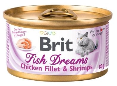 Консервы Brit Fish dreams для кошек куриное филе и креветки 80г
