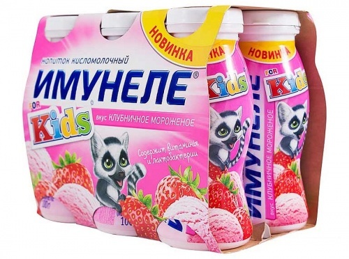 Напиток кисломолочный Имунеле For Kids Клубничное мороженое 1,5%, 6*100 г