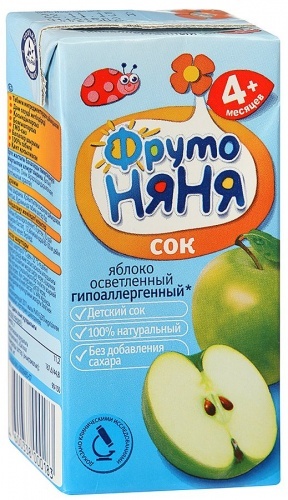 Сок ФрутоНяня яблоко осветленный без сахара для детей с 4 месяцев 0,2л упаковка 3шт