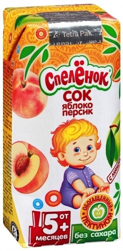 Сок Спеленок Яблоко-Персик с мякотью с пектином с 5-ти месяцев 0,2л упаковка 3шт