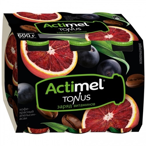 Продукт кисломолочный Actimel обогащенный Экстракт кофе-красный апельсин-асаи 2,5%, 6*100г