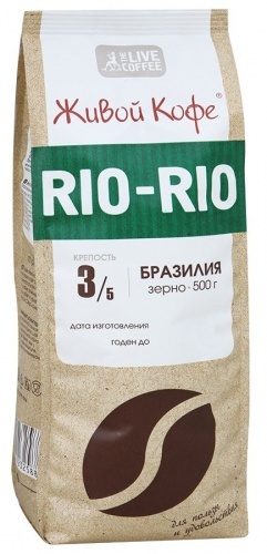 Кофе Живой Кофе Rio-Rio Бразильская арабика натуральный жареный в зернах, 500г