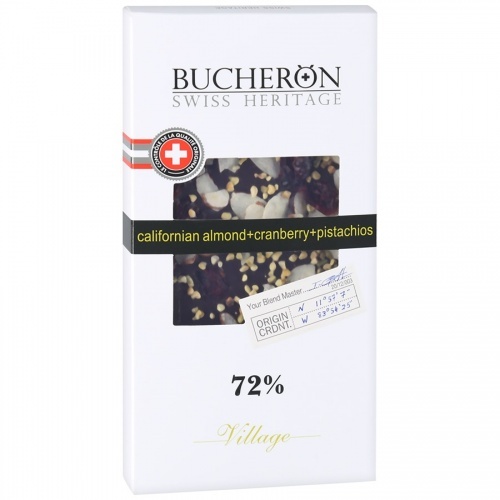 Шоколад Bucheron горький с миндалем, клюквой и фисташками 72%, 100г