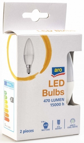 Лампа Aro LED свеча холодный свет 5W, E14, 2шт