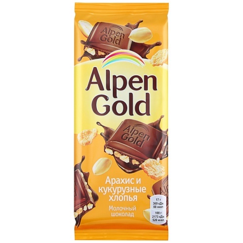 Шоколад Alpen Gold молочный арахис-кукурузные хлопья 85 г