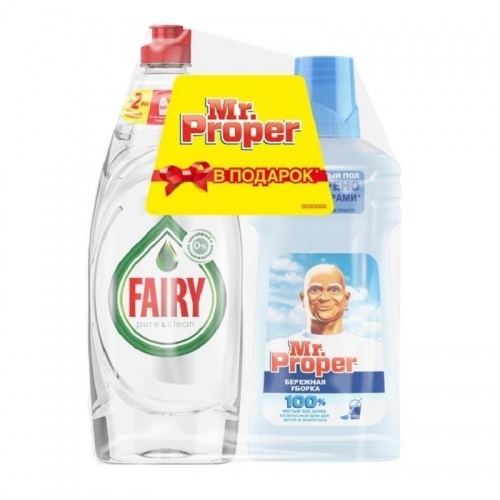 Моющее средство для посуды Fairy Pure&Clean 650 мл +чистящее средство Мистер Пропер 500мл