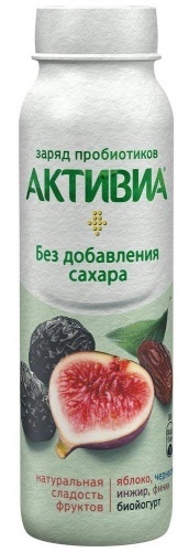 Йогурт Активиа питьевой без добавления сахара с яблоком черносливом инжиром и фиником 2%, 260г