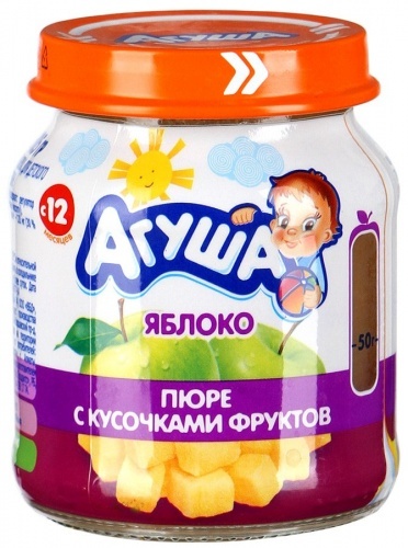 Пюре Агуша Яблоко фруктовое с кусочками фруктов для детей с 12 месяцев, 2*105г