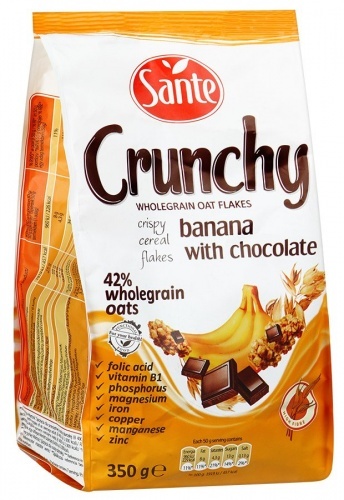 Овсяные хлопья с бананом и шоколадом Sante Crunchy хрустящие 350г