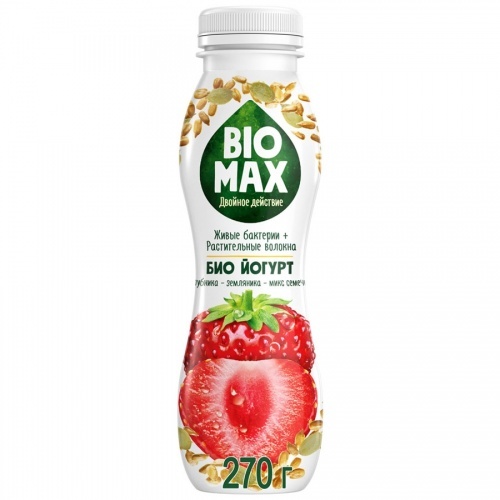 Биойогурт BioMax с клубникой земляникой и миксом семечек 1.9% 270г
