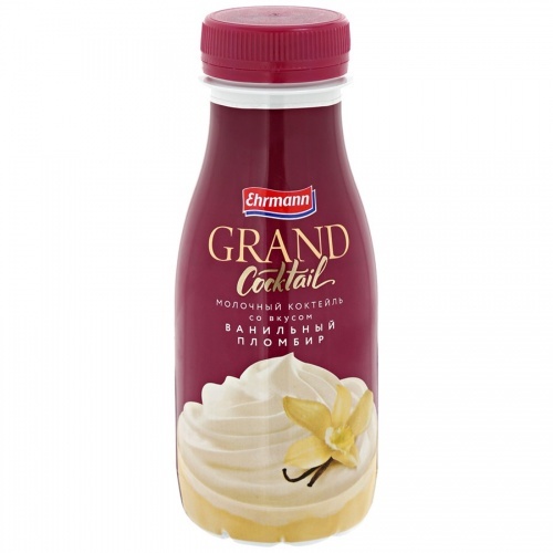 Коктейль молочный Grand Cocktail Ehrmann со вкусом Ванильный пломбир 4%, 260 гр