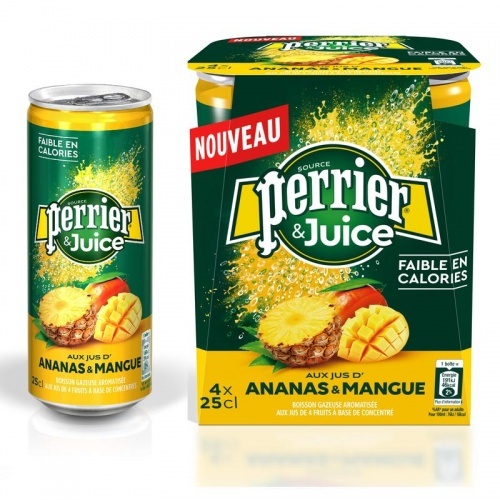 Напиток Perrier сильногазированный с соком ананаса и манго, 0,25л упаковка 4шт