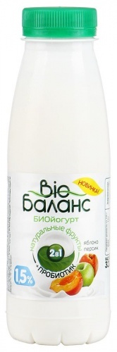 Биойогурт питьевой Bio Баланс яблоко-персик 1,5%, 330 гр