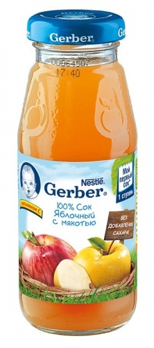 Сок Gerber яблочный с мякотью без сахара с 4-х месяцев, 175мл упаковка 3шт