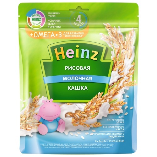Каша Heinz рисовая молочная омега 3 для детей с 4 месяцев, 200г