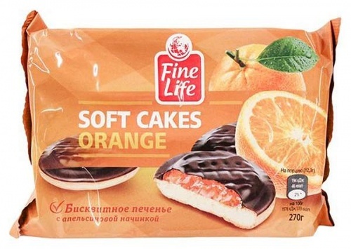 Печенье Fine Life Soft Cakes Orange бисквитное с апельсиновой начинкой 270г