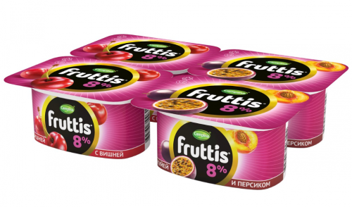 Йогуртный продукт Fruttis C вишней/с маракуйей и персиком 8%, 115г 