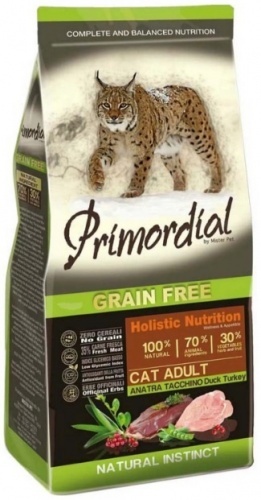 Сухой корм для привередливых кошек Primordial Grain Free беззерновой с уткой и индейкой 2кг