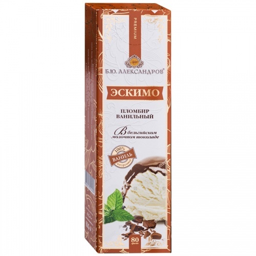 Мороженое пломбир Б.Ю. Александров Эскимо в молочном шоколаде с ванилью 80г