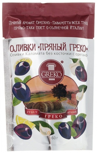 Оливки Greko Пряный Греко сорта Каламата без косточки с орегано 60г
